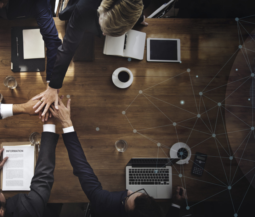Aerial view of a business team